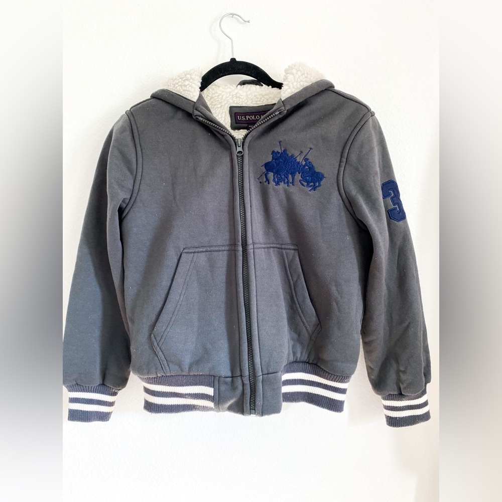 Gray U.S POLO ASSN. Sherpa-lined jacket